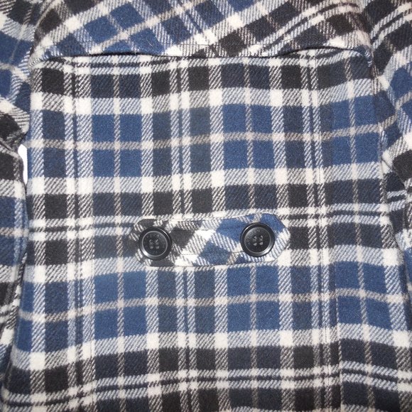 Pea Coat MEDIUM Wool Blend Navy Blue Plaid Winter Jacket - Picture 6 of 7